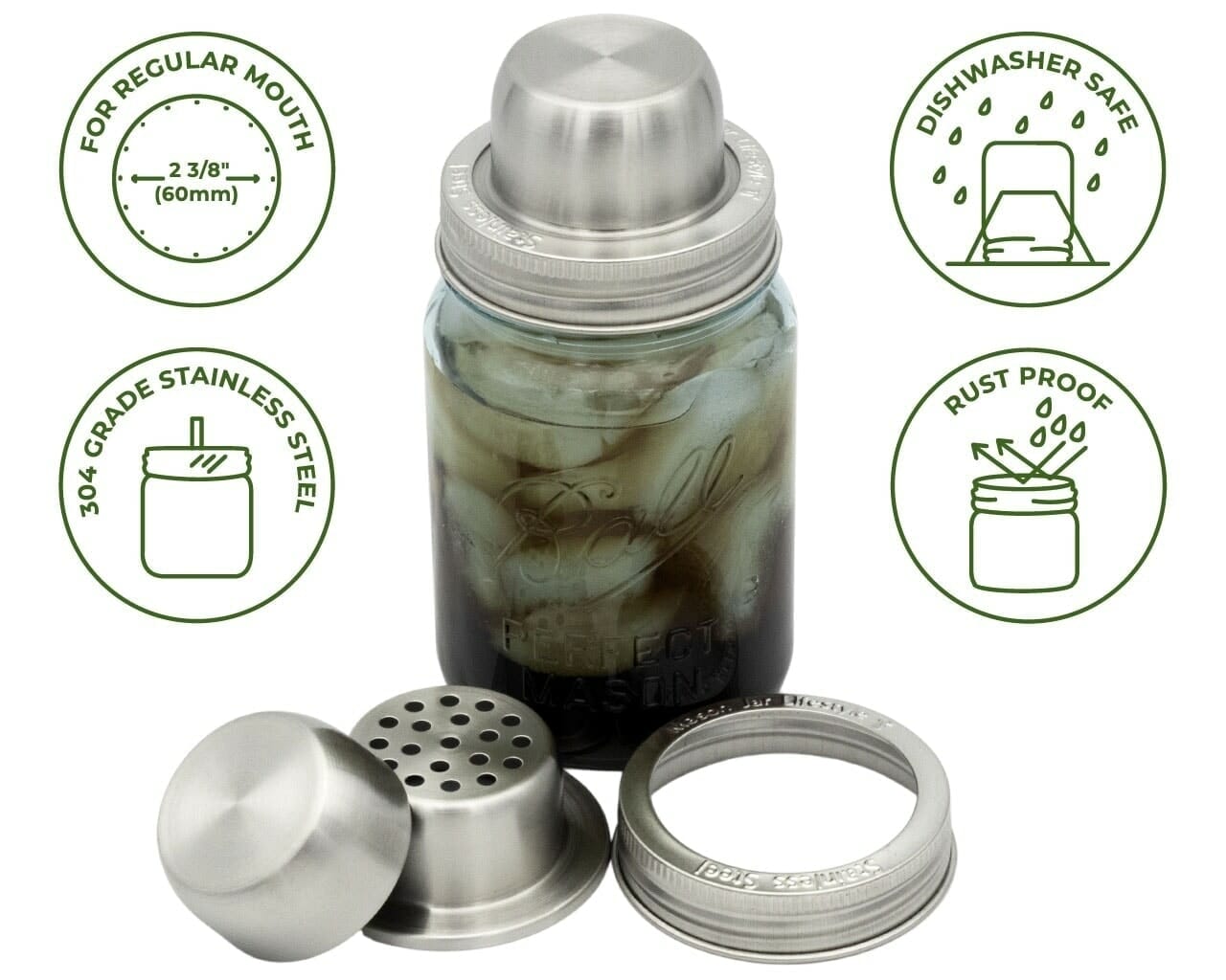Mason Shaker Cocktail Shaker Lid with Stainless Steel Band